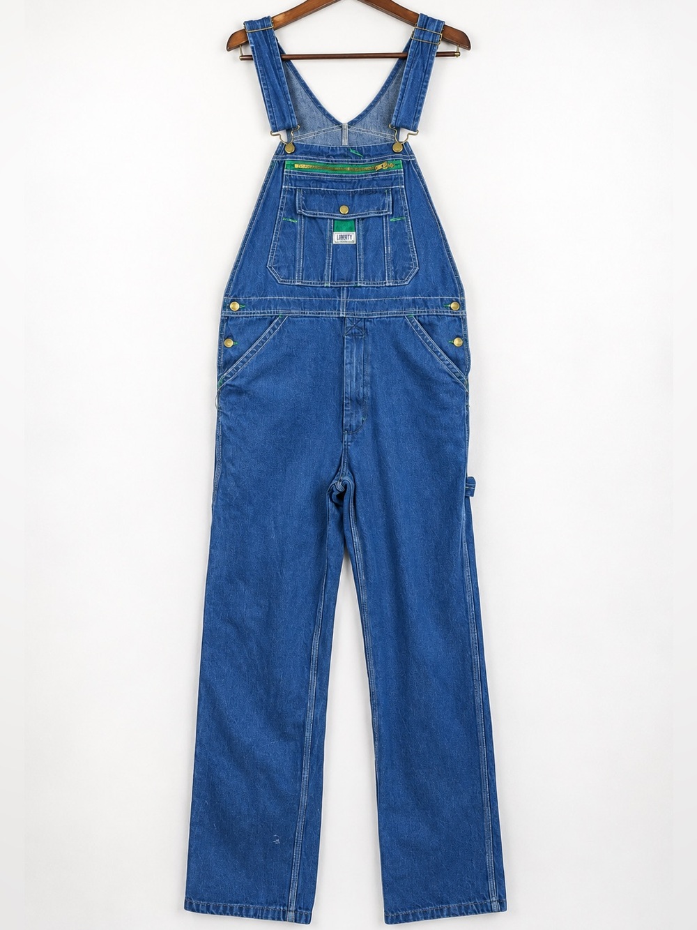 Liberty Denim Bib Overalls 32x32 Carpenter Workwear Green Accent
